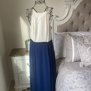 Halston Heritage White and Blue Maxi Dress